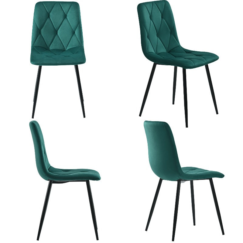 Eetkamerset Rond – Ronde Tafelset – Eettafel Met Stoelen – Dinerset – Eettafelset – Modern Minimalistisch Design – Marmeren Blad & Groen Suède Beklede Stoelen