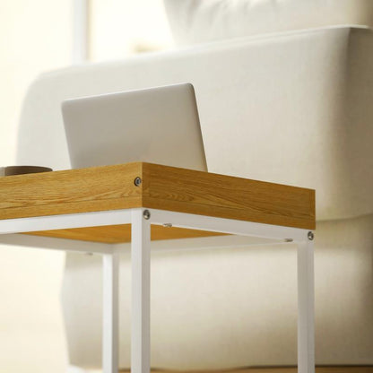 Salontafel Set – Koffietafel – Bijzettafel – Woonkamertafel – Hoektafel – White Oak Houten Blad – Stevig Stalen Frame – Draagkracht 30 kg – Weerbestendig Design