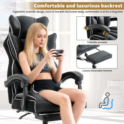 Gamingstoel – Gamestoel – Gaming Chair – Bureaustoel – Game Stoel – Ergonomisch Ontwerp – Verstelbare Voetensteun – Hoofdkussen – Aluminium Frame – Draaibaar