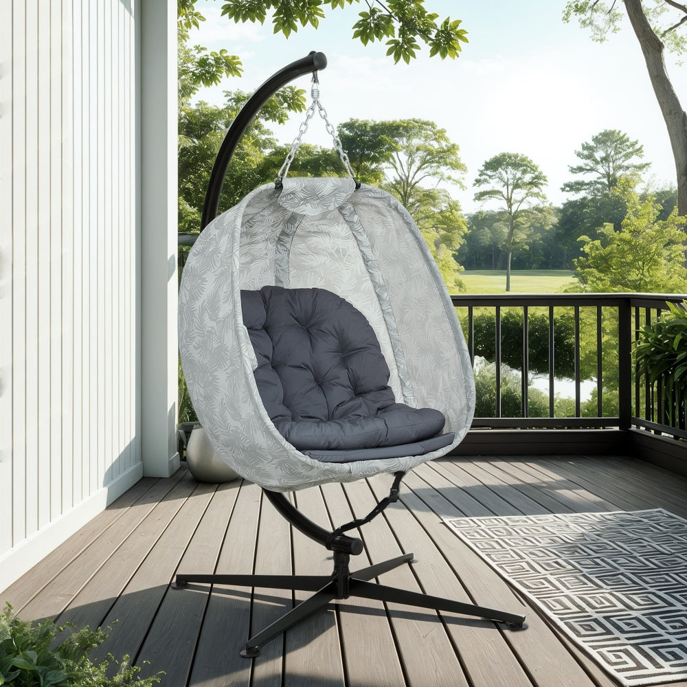 Hangstoel – Hangmand – Schommelstoel – Lounge Stoel – Hangfauteuil – Ergonomisch Design – Inklapbaar Met Kussen – Stalen Frame – Grijs Textiel