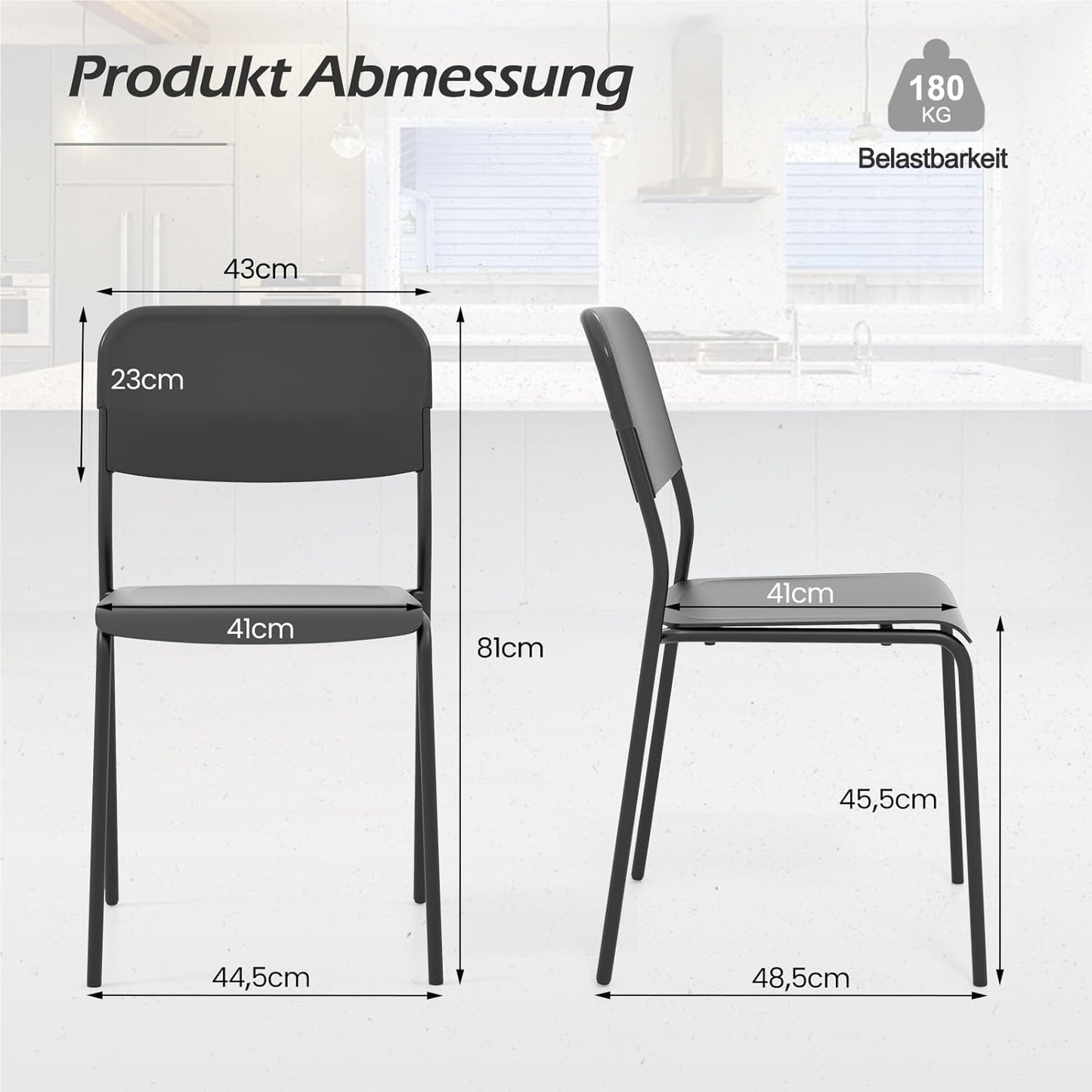Stoel – Eetkamerstoel – Kuipstoel – Stapelstoel – Keukenstoel – Set Van 4 – Armless Design – Metalen Frame & PP Zitting