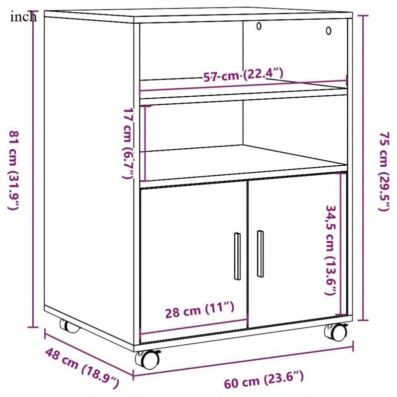 rolkast houten – rollende kast – opbergkast – verrijdbare kast – houten kast – handgemaakt eikenhout – 60x48x81 cm – duurzaam massief hout