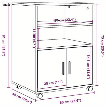 rolkast houten – rollende kast – opbergkast – verrijdbare kast – houten kast – handgemaakt eikenhout – 60x48x81 cm – duurzaam massief hout