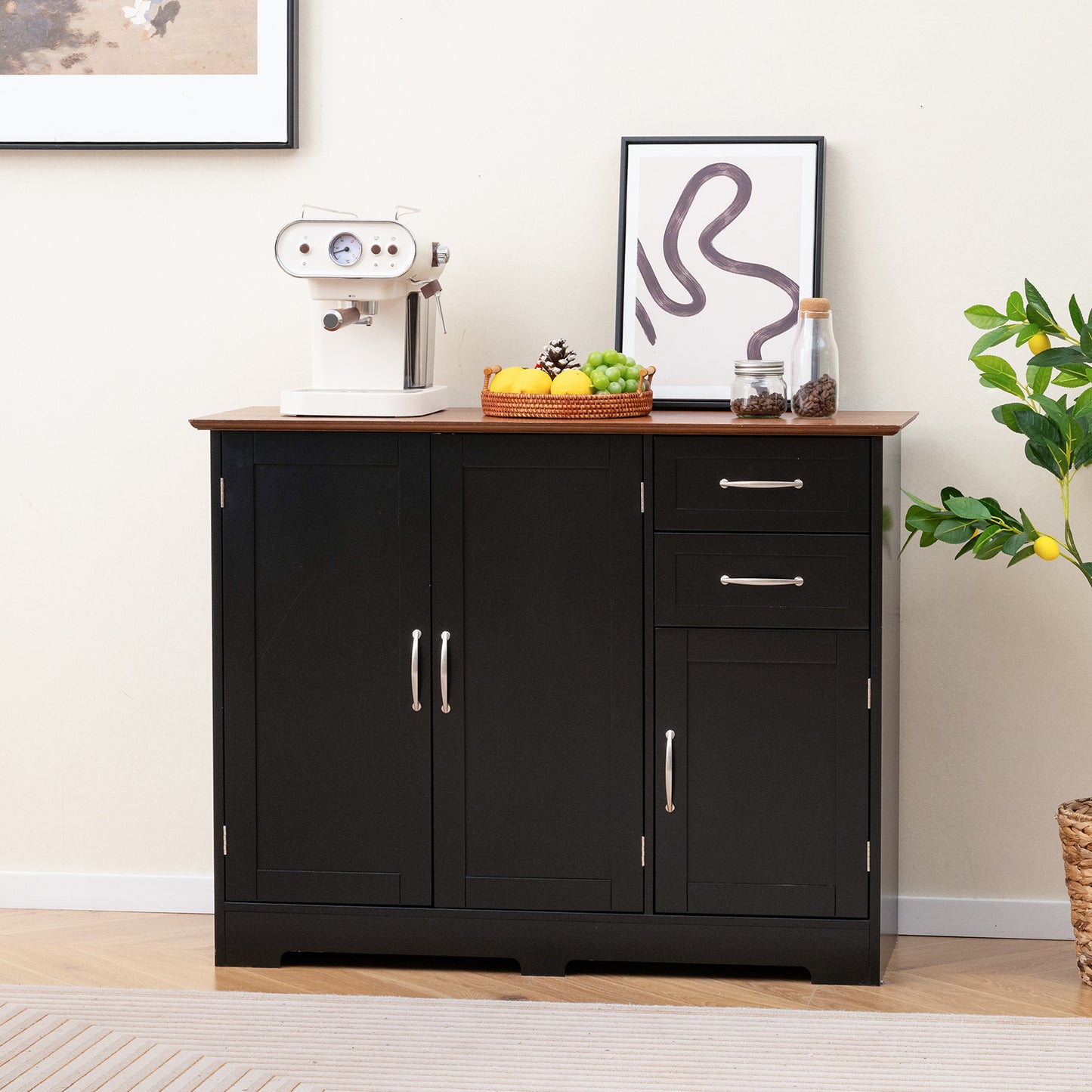 Dressoir – Opbergkast – Ladekast – Buffetkast – Keukenkast – MDF & Metaal – 100x40x78 cm – Magnetische Sluitingen