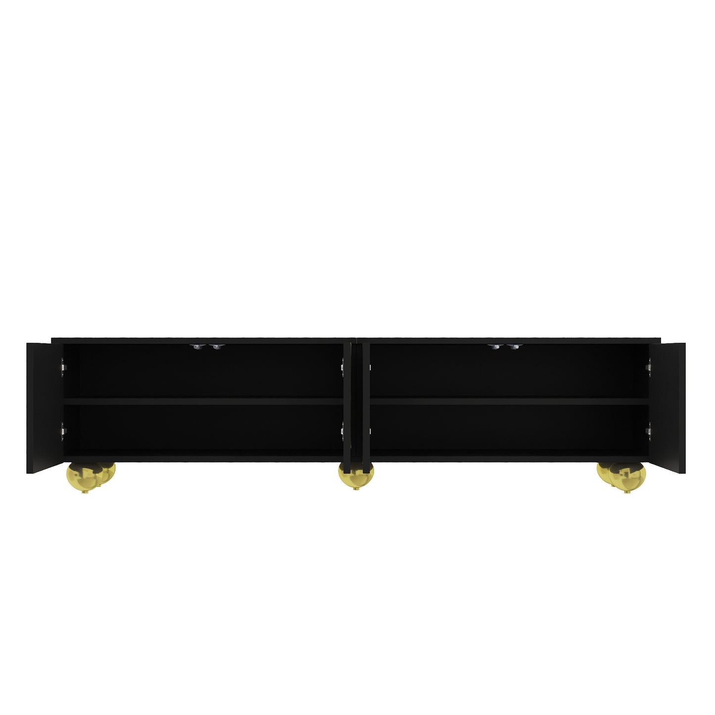 TV Lowboard – TV Meubel – Sideboard – Mediakast – Opbergkast – Modern Design – Zwart Met Gouden Details – 170x38x44 cm – Push-Open Deuren