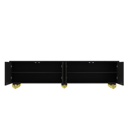 TV Lowboard – TV Meubel – Sideboard – Mediakast – Opbergkast – Modern Design – Zwart Met Gouden Details – 170x38x44 cm – Push-Open Deuren
