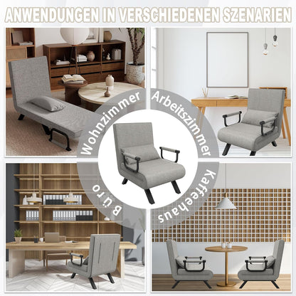 3-in-1 Verstelbare Slaapbank – Slaapbank – Bedbank – Bankbed – Slaapzetel – Donkergrijs – 5 Verstelbare Rugleuningposities – Draagkracht 200 kg