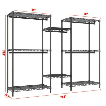 Extra Heavy Duty Kledingrek – Vrijstaand Kledingkast – Kledinghanger – Kledingopberger – Kledingstandaard – 410,5 KG Draagvermogen – Robuust Zwart Roestvrij Stalen Frame