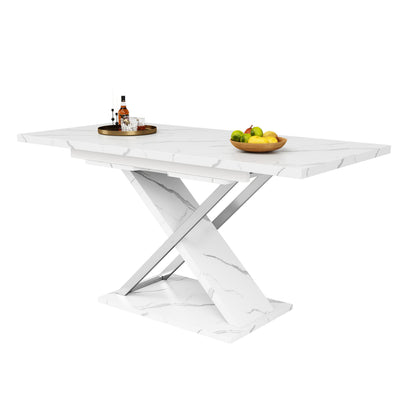 Eettafel – Uitschuifbare Tafel – Keukentafel – Woonkamertafel – Bamboe Tafel – Modern Design – Ruimtebesparend – Wit – Duurzaam & Stabiel