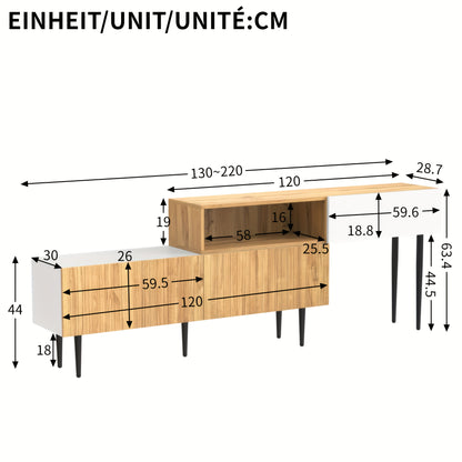 Tv-meubel – TV-kast – TV-dressoir – TV-meubels – TV-kasten – Modulair Twee-delig Ontwerp – Verstelbare Lengte – Zwarte Metalen Poten