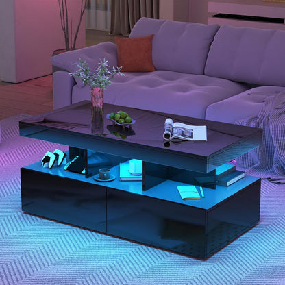Zwarte Salontafel – Koffietafel – Woonkamertafel – Bijzettafel – Tv-meubel – Multifunctionele Opbergtafel – 104x53x46 cm – Glanzend MDF Met LED-verlichting