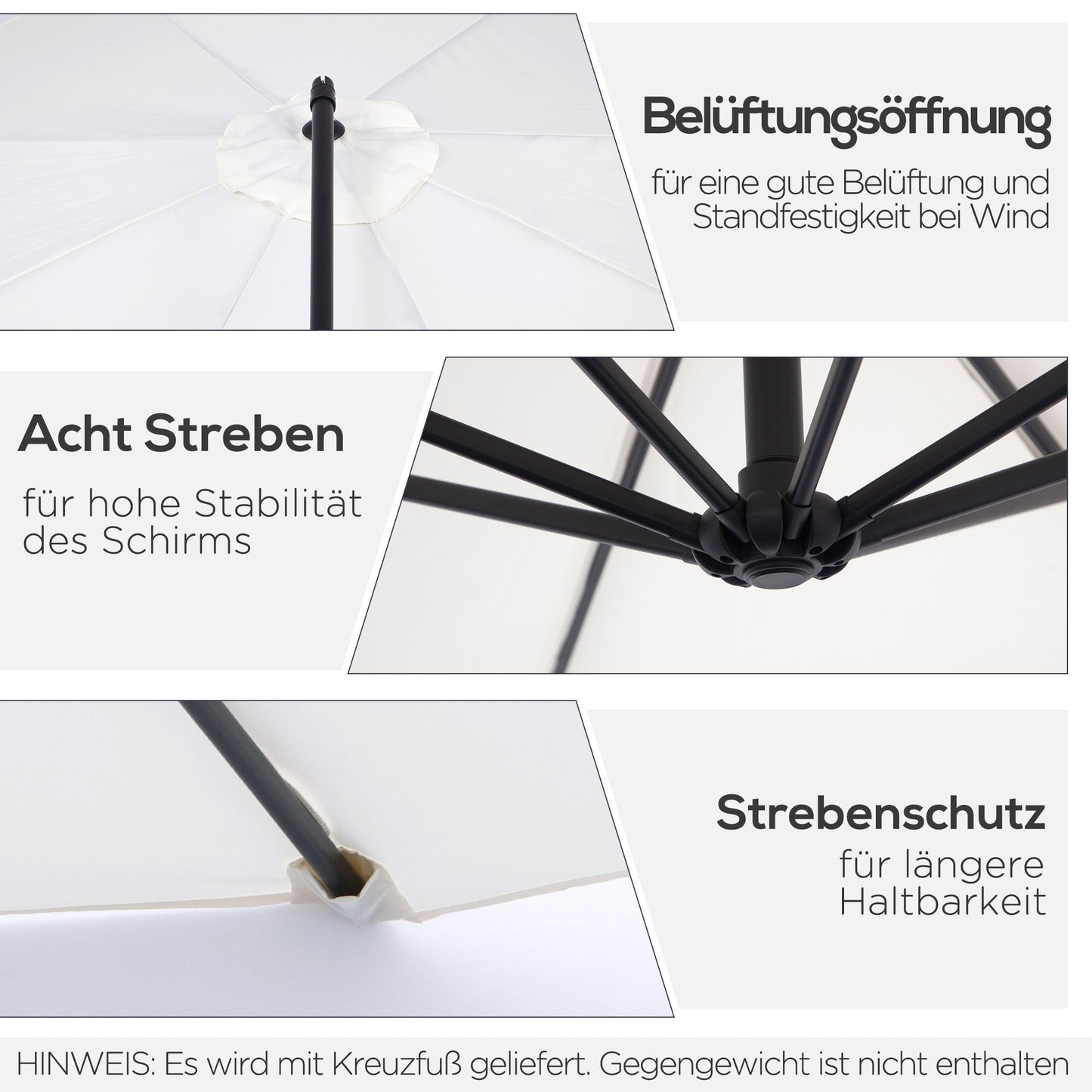 Parasol – Tuinparasol – Balkonparasol – Terrasparasol – Strandparasol – Stevig Stalen Frame – Handkurk Openen – Grijs Ø 2,95 m
