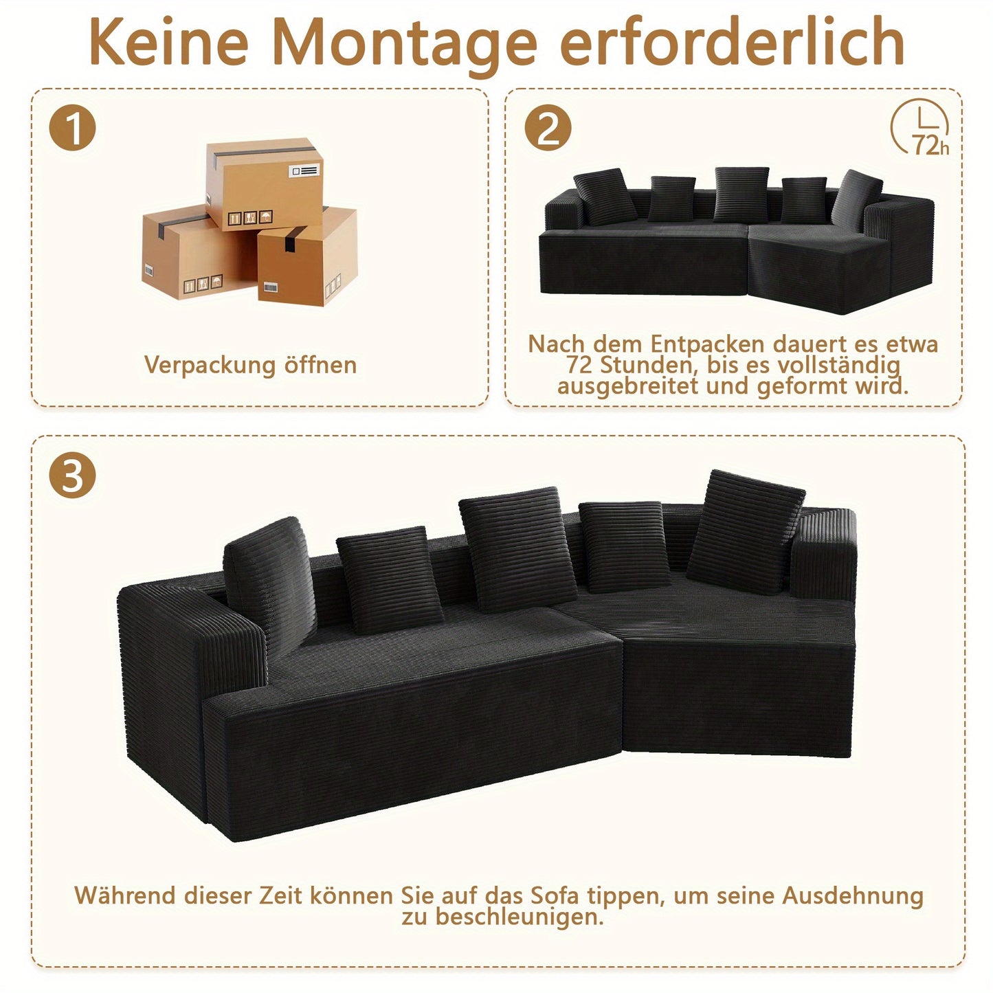 Modulaire Hoekbank – Sectional Bank – L-Vormige Bank – Slaapbank – Modulaire Sofa – Chenillestof – Katoenen Kussens – Eenvoudige Montage – Lichtgewicht Zonder Houten Frame