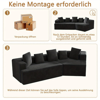 Modulaire Hoekbank – Sectional Bank – L-Vormige Bank – Slaapbank – Modulaire Sofa – Chenillestof – Katoenen Kussens – Eenvoudige Montage – Lichtgewicht Zonder Houten Frame