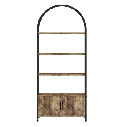 4-laagse Boekenplank – Boekenkast – Open Kast – Vakkenkast – Opbergkast – Wit – Industrieel Metalen Frame – 181,6 cm Hoog – Boogvormig Design Met Deuren