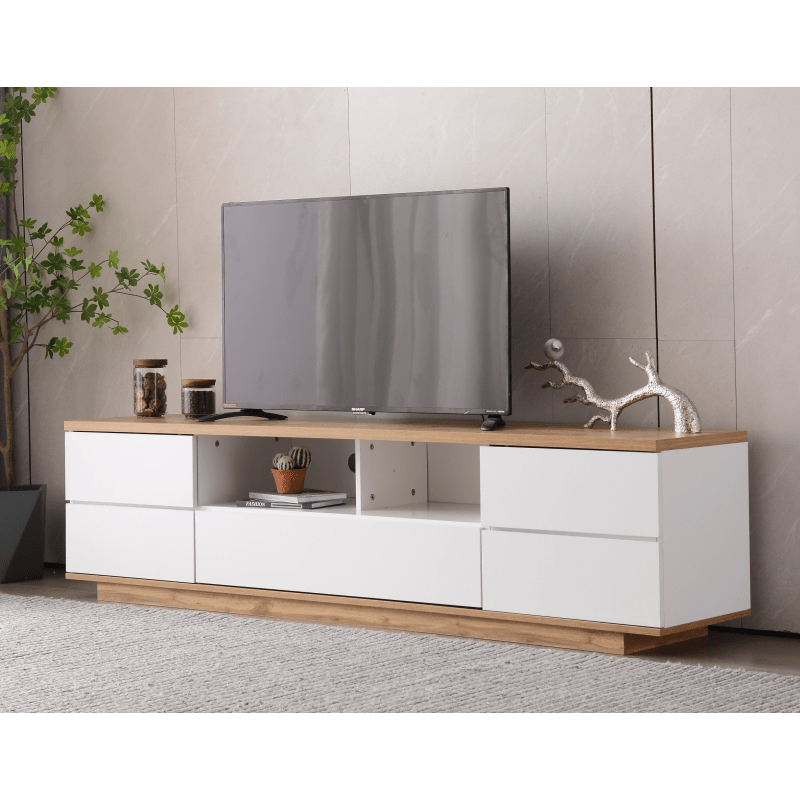 TV-kast – TV-meubel – Mediakast – TV-dressoir – Wandmeubel – Wit met houtstructuur – 180 cm breed – MDF materiaal