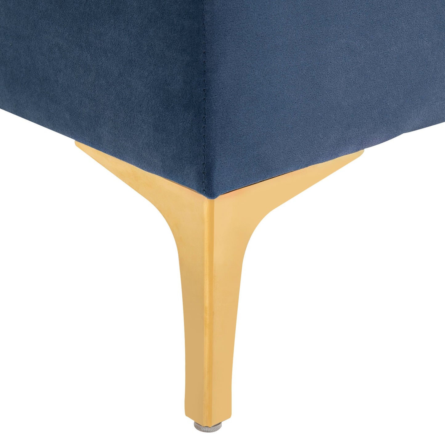 Opgevulde Opbergbank – Slaapkamerbank – Poef – Bedbank – Zitbank – Blauw Fluwelen Bekleding – Gouden Metalen Poten – Compact 118x45x42 cm – Hoog Comfort