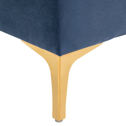 Opgevulde Opbergbank – Slaapkamerbank – Poef – Bedbank – Zitbank – Blauw Fluwelen Bekleding – Gouden Metalen Poten – Compact 118x45x42 cm – Hoog Comfort
