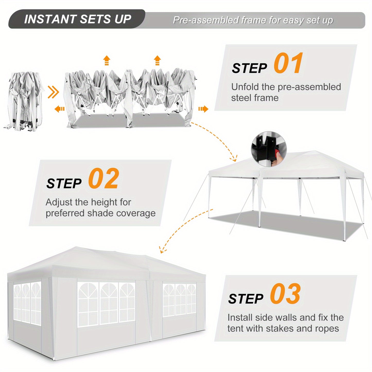 Pop-up Partytent – Vouwtent – Canopy Tent – Zonnescherm – Pavillon – 3x6 Meter – Waterdicht Met UPF 50+ Bescherming – 6 Afneembare Zijwanden