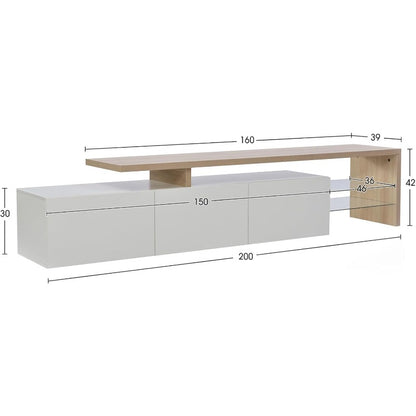 TV-Meubel – TV-Kast – TV-Standaard – TV-Lowboard – Entertainmentmeubel – 200 x 39 x 42 cm – Drie lades en instelbare LED-achtergrondverlichting