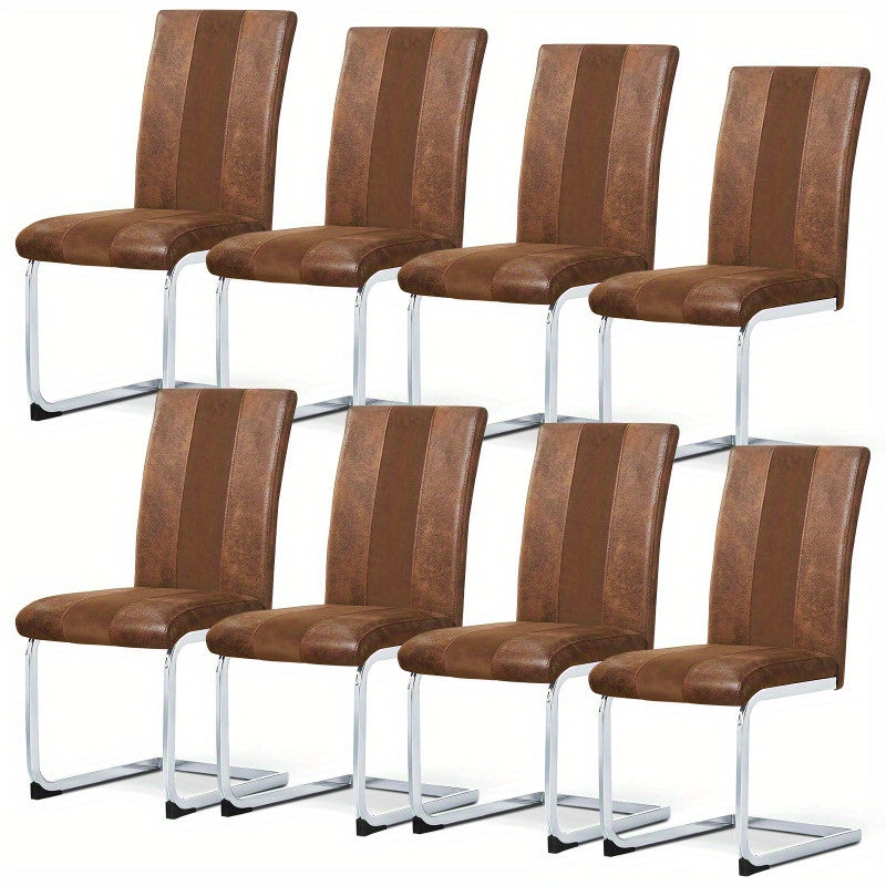 Cantilever Stoel – Schommelstoel – Eetkamerstoel – Bureaustoel – Fauteuil – Faux Suède Bekleding – Verchroomd Metalen Frame – Hoge Rugleuning – Stabiele Constructie – Bruin
