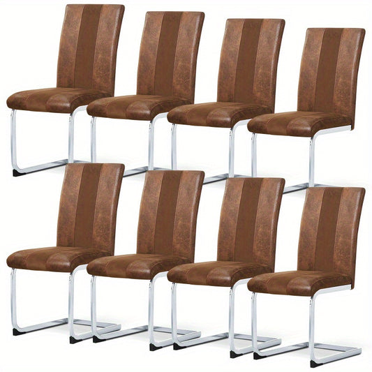 Cantilever Stoel – Schommelstoel – Eetkamerstoel – Bureaustoel – Fauteuil – Faux Suède Bekleding – Verchroomd Metalen Frame – Hoge Rugleuning – Stabiele Constructie – Bruin