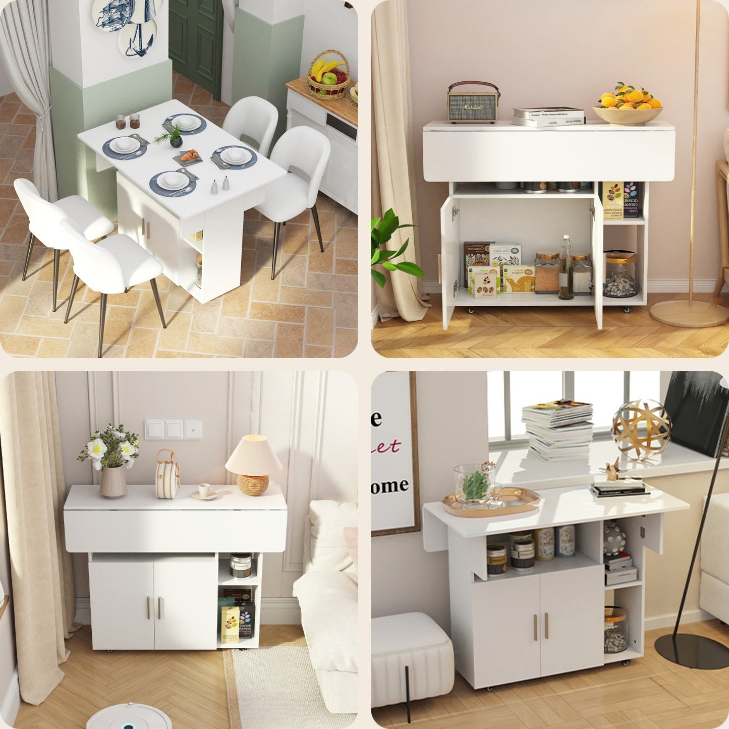 Uitklapbare Eettafel – Uitschuifbare Tafel – Opklapbare Eettafel – Verlengbare Keukentafel – Klaptafel – Wit – 100x70x77 cm – Met Wieltjes – Ruimtebesparend