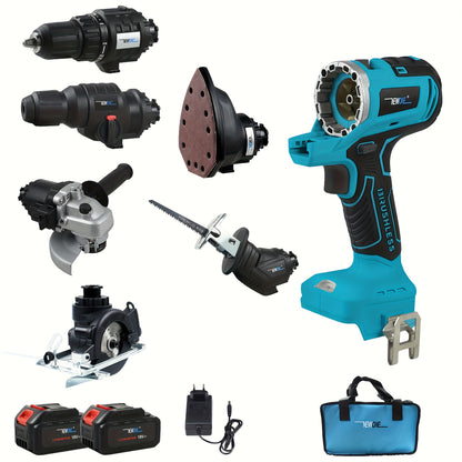 Brushless Multifunctional N-in-1 Electric Tool Combination Package, Accessories: Electric Drill, Electric Hammer, Wrench, M14 Angle Grinder, 85mm Circular Saw, Reciprocating Saw, Sanding Machine. Portable LED Lights. Multiple