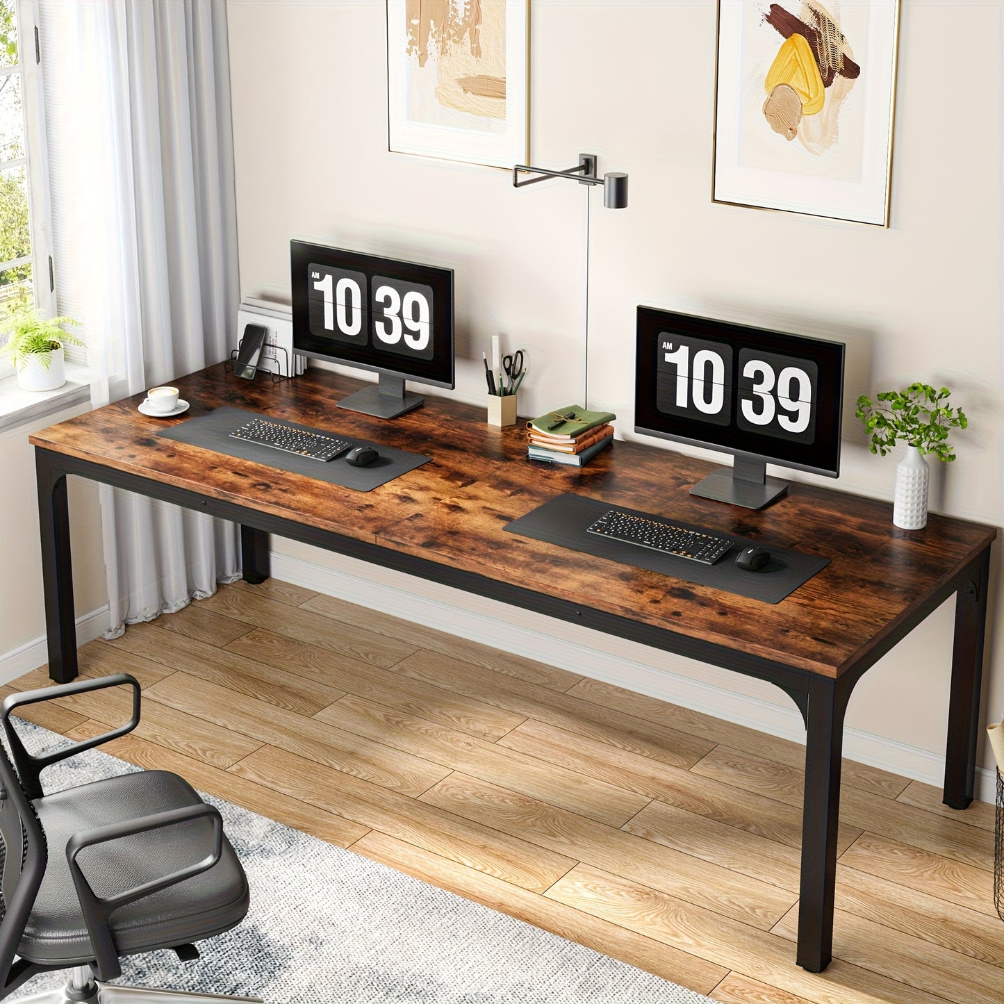 Computerbureau – Bureau – Werkplek – Bureau voor Thuiswerken – Dubbel Bureau – Extra Ruim 200 cm – Stevig Metalen Frame