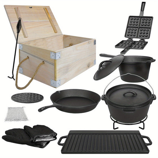 Dutch Oven Set – Gietijzeren Braadpan – Outdoor Kookset – Camping Kookgerei – Stoofpan Set – Inclusief Deksel En Poten – Duurzaam Gietijzer