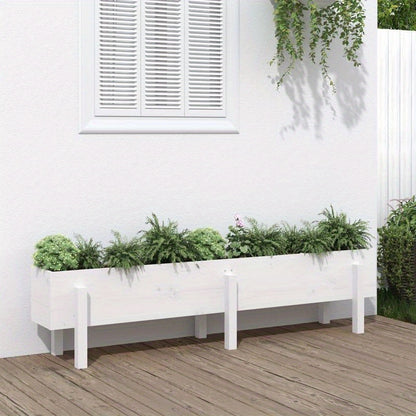 Verhoogde Tuinbak – Plantenbak – Moestuinbak – Kweekbak – Bloembak – Wit – Massief Vurenhout – 160x30x38 cm Hoog