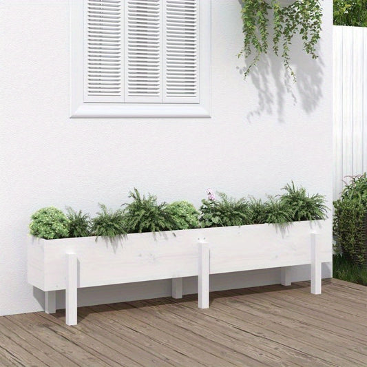 Verhoogde Tuinbak – Plantenbak – Moestuinbak – Kweekbak – Bloembak – Wit – Massief Vurenhout – 160x30x38 cm Hoog