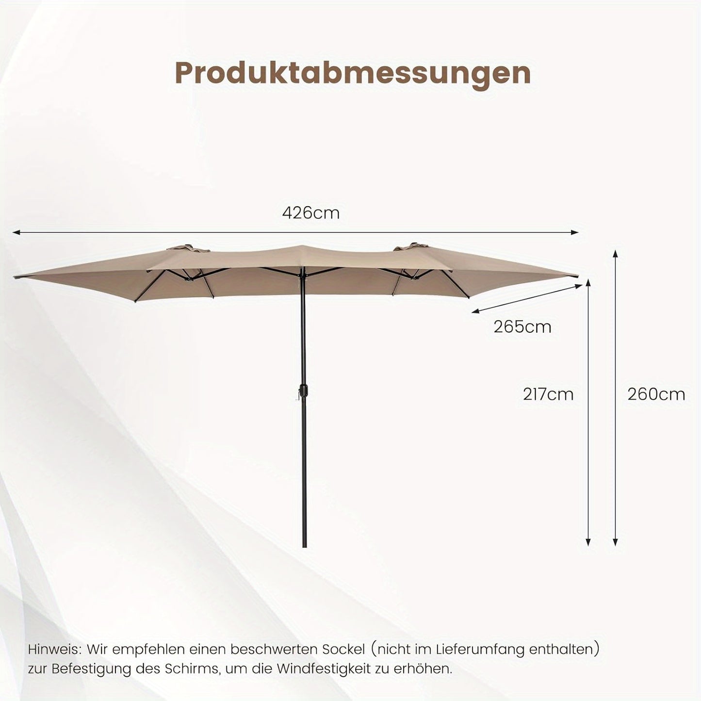 Tuinparasol – Parasol – Terrasparasol – Balkonparasol – Stokparasol – Dubbele Rechthoekige Parasol – UV Bescherming – Windbestendig Met 10 Ribben