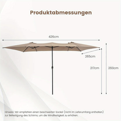 Tuinparasol – Parasol – Terrasparasol – Balkonparasol – Stokparasol – Dubbele Rechthoekige Parasol – UV Bescherming – Windbestendig Met 10 Ribben