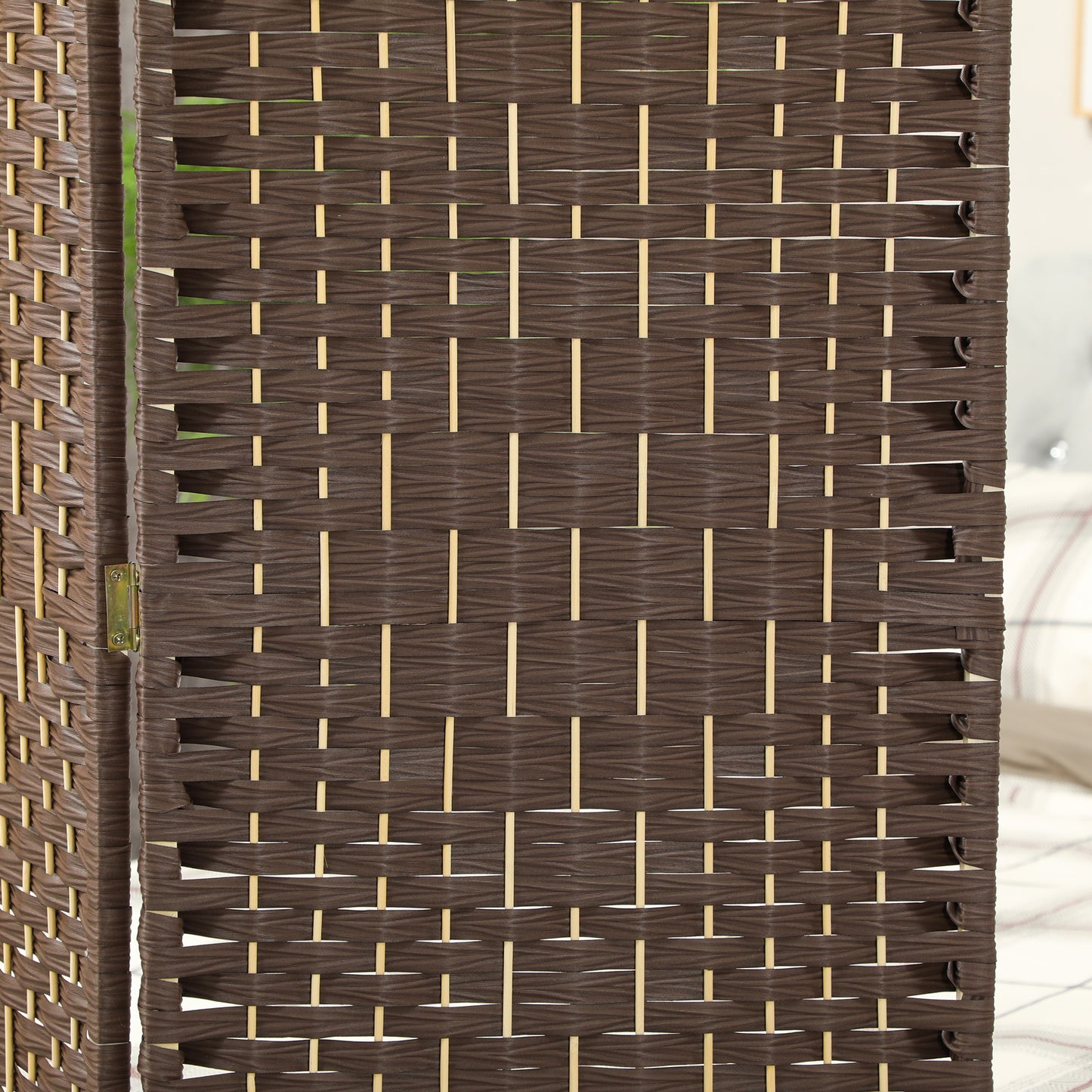 Roomdivider – Scheidingswand – Kamerscherm – Vouwscherm – Raumteiler – 3-delig Vouwbaar – Natuurlijk Dennenhout & Rotan Patroon – Bruin
