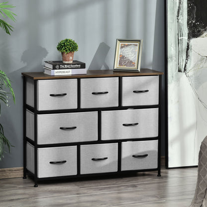 Opbergkast – Dressoir – Kast – Ladeblok – Stoffen Lades – Grijs – Compact Hoog Design – Metalen Frame & MDF Bovenblad