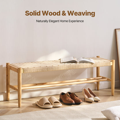 Rieten Bankje – Rieten Bank – Rotan Bank – Wicker Bankje – Houten Bank – Handgemaakt Hardhouten Frame – Geschikt Voor 2 Personen 120 cm
