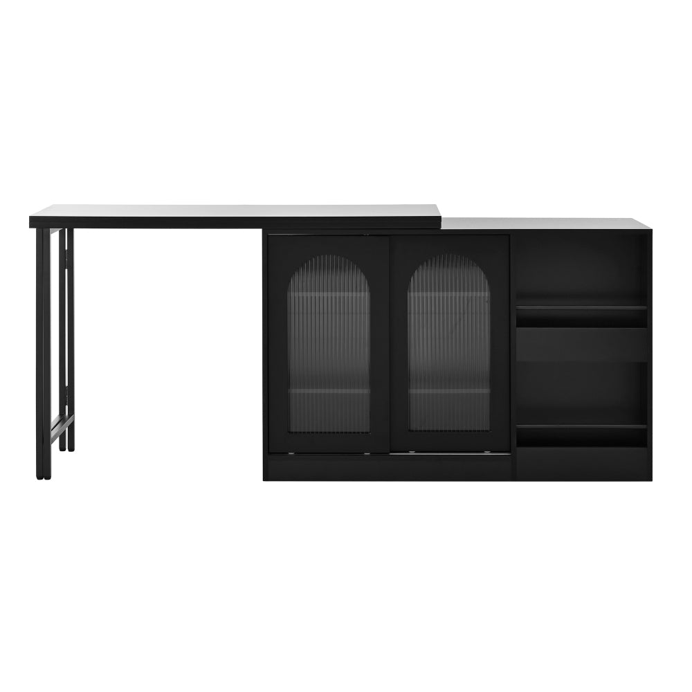 Bartafel – Bartefel – Statafel – Keukentafel – Koffietafel – Uitschuifbaar – 360° Draaibaar – Zwart Metaal – Met Glasdeuren