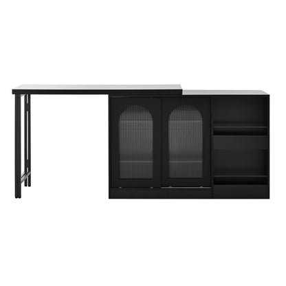 Bartafel – Bartefel – Statafel – Keukentafel – Koffietafel – Uitschuifbaar – 360° Draaibaar – Zwart Metaal – Met Glasdeuren