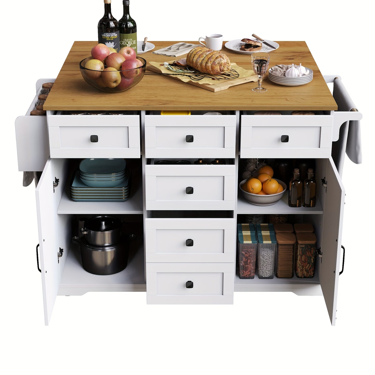Multifunctional Kitchen Island with Mobile Storage Cabinet & Buffet - & Classic Design, Freestanding Floor Cabinet with Spacious Countertop, Ample Storage Space, No Electrical Required for Dining Room & Living Room, Durable M