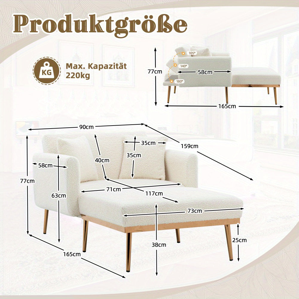 Fauteuil – Verstelbare Fauteuil – Relaxfauteuil – Inklapbare Stoel – Slaapstoel – Wit Teddy Bekleding – Draagkracht 220 kg – 3-standen Rugleuning