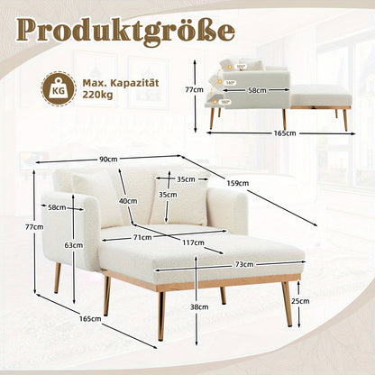Fauteuil – Verstelbare Fauteuil – Relaxfauteuil – Inklapbare Stoel – Slaapstoel – Wit Teddy Bekleding – Draagkracht 220 kg – 3-standen Rugleuning