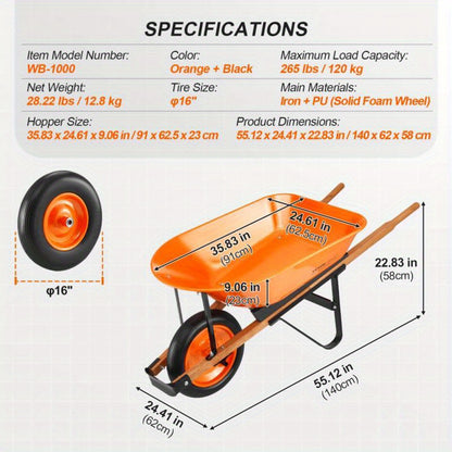 Kruiwagen – Tuinkar – Tuinkarretje – Bouwkruiwagen – Transportkar – Eénwielige Constructie – Hoge Draagkracht 150 kg