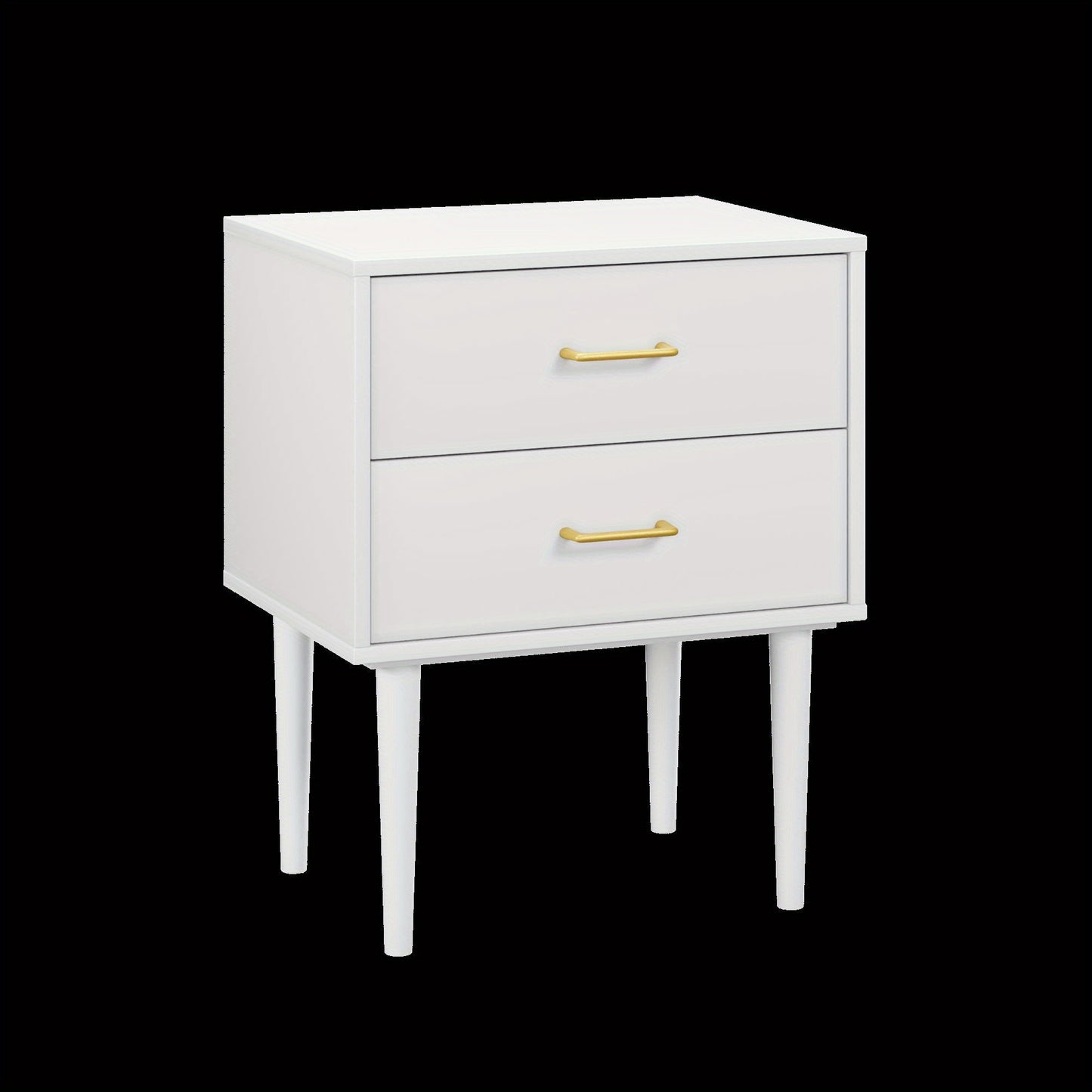 Nachtkastje – Ladekast – Bijzettafel – Nachtkast – Opbergkast – Modern Wit – 2 Laden – Houten Poten – Gouden Handgrepen