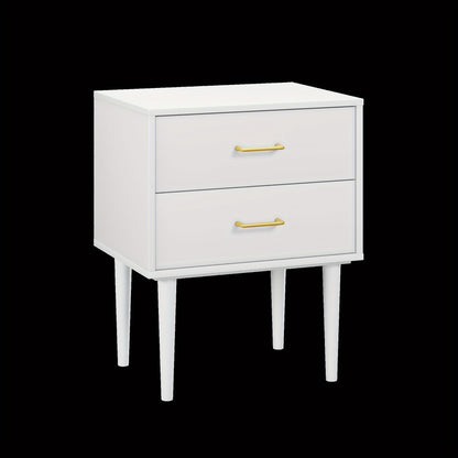 Nachtkastje – Ladekast – Bijzettafel – Nachtkast – Opbergkast – Modern Wit – 2 Laden – Houten Poten – Gouden Handgrepen