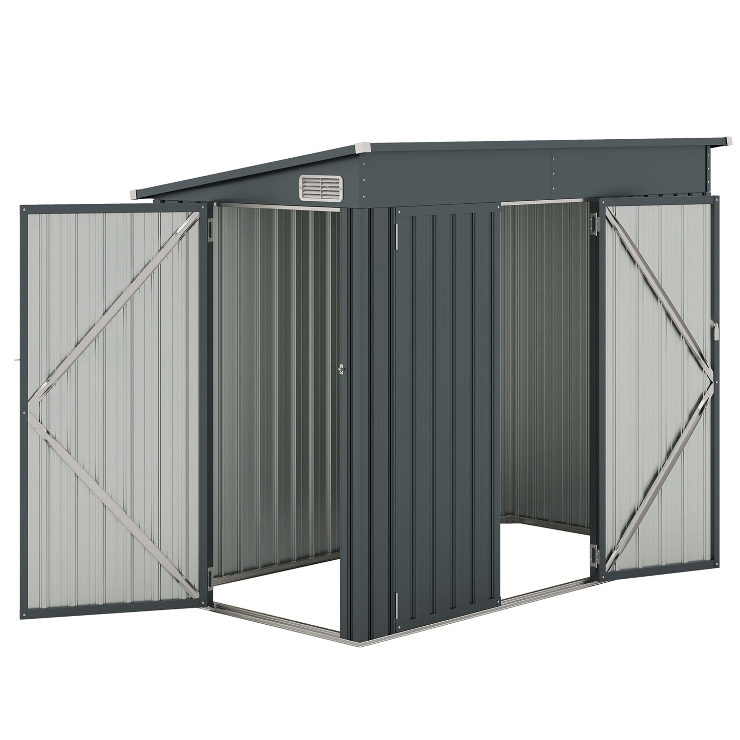 Buitenschuur – Tuinhuis – Gereedschapshuis – Opslagunit – Tuinhok – Verzinkt Stalen Frame – Afwaterend Schuin Dak – 235x117x185 cm – Ventilatiepanelen