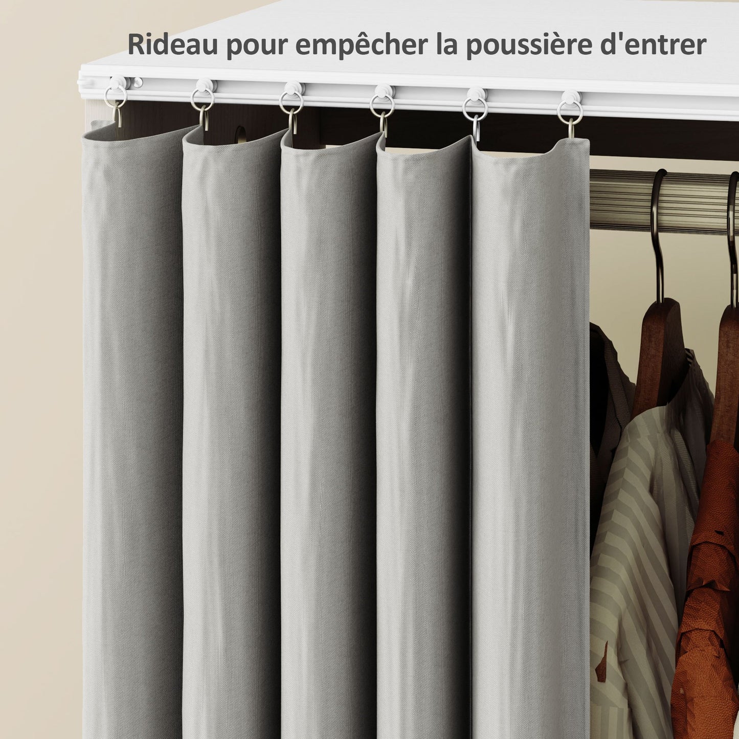 HOMCOM Wardrobe Closet Storage Furniture Mobile 6 Wheels with Clothes Rail And Open Shelves, Rolling Wardrobe Dressing Room for Bedroom, Dim. 80 X 40 X 128 Cm, White