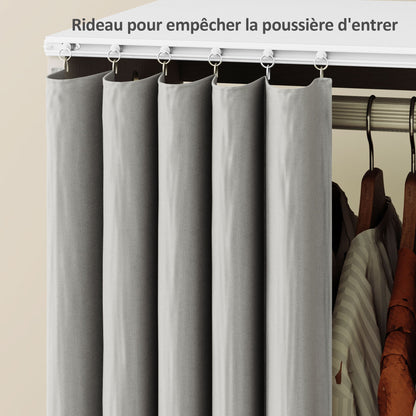 HOMCOM Wardrobe Closet Storage Furniture Mobile 6 Wheels with Clothes Rail And Open Shelves, Rolling Wardrobe Dressing Room for Bedroom, Dim. 80 X 40 X 128 Cm, White