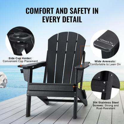 Inklapbare Adirondack Tuinstoelen – Tuinstoel, Schommelstoel, Buitenstoel, Campingstoel – Zwart – Weerbestendig HDPE Kunststof – Comfortabel Brede Zitting 105° Rugleuning