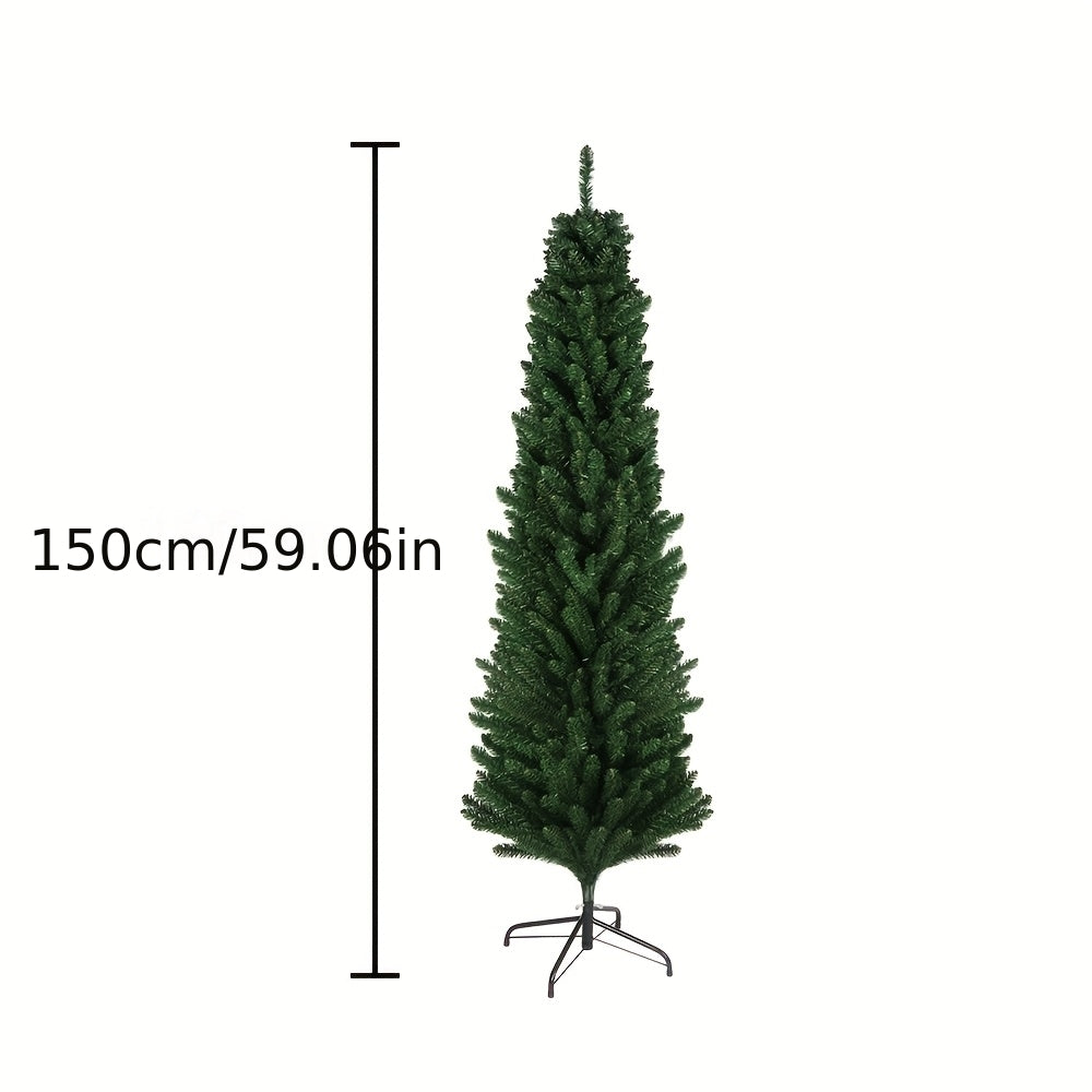 Potloodkerstboom – Smalle Kunstkerstboom – Decoratieve Kerstboom – Mini Kerstboom – Kunstboom – 150 cm Hoog – 350 Dichte Groene Takken – Ruimtebesparend & Stevig